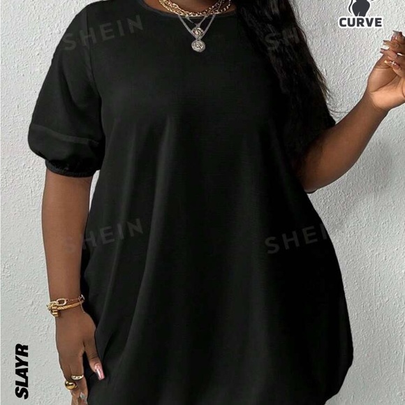 Women’s Round Neck Casual Puff Sleeve Loose Dress Plus SZ 20 - Picture 4 of 7